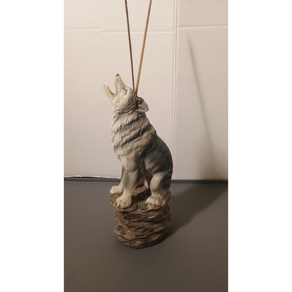 Unbranded Howling Wolf Figurine Bank Large Grey Rustic Incense Holder